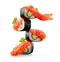 Flying and levitating Sushi, isolated on white background, Asian food concept, realistic design illustration, generative ai