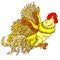 Flying light yellow rooster on white