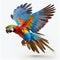 Flying macaw isolated on white background. Generative AI illustration