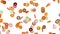 Flying many colorful donuts on white background. Doughnut cake, Sweets, Dessert. 3D animation of donut rotating. Loop animation.