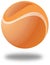 Flying orange ball with with bold white line in white background