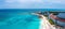 Flying over beautiful Cancun beach area. Aerial view.