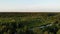 Flying over beautiful country side landscape woods and rivers, on sunset, aerial shot, drone, view from above