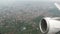 Flying over Berlin, capital of Germany with a airplane. small clouds and cityscape. started from Tegel airport.