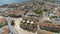 Flying over Larnaca city center, Cyprus. Aerial view of Saint Lazarus church