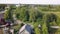 Flying over low-rise wooden buildings Village of Nikolsky, Leningrad region near Karelia.