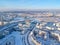 Flying over Minsk, Belarus. Winter city