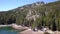 Flying over a mountain lake in California.