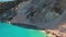 Flying over Myrtos beach, Kefalonia, during the summer, Greek Ionian Islands