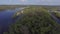 Flying over the river Desna near Kiev, Ukraine. Aerial view