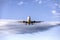 Flying passenger airplane preparing to land