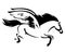 Flying pegasus horse black vector outline
