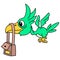 a flying pelican carrying a bag in its beak  doodle icon image kawaii
