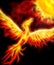 Flying phoenix bird as symbol of rebirth and new beginning. Fractal effect.
