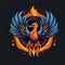 Flying Phoenix Shield Mascot Character logo Design Illustration