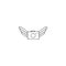 Flying photo camera. Hand drawn vector icon. Aerial photography logo element.