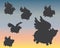 Flying pig silhouettes