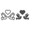 Flying pigeons with heart line and glyph icon. Love birds vector illustration isolated on white. Valentine day outline
