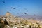 Flying pigeons, old city Cappadocia Turkey