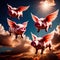 flying pigs with wings in sky with clouds smiling