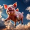 flying pigs with wings in sky with clouds smiling