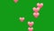Flying pink hearts with green screen background