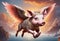 Flying pink pig with wings. Generative AI