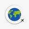 Flying Plane. The path Plane. Flying around the world. Flat illustration