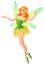 Flying and presenting fairy with wings in green. Vector illustration.