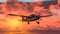 Flying propeller airplane in sunset sky, nature speed and technology generated by AI