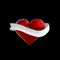 Flying red chopped heart with the white ribbon. Copyspace for text Valentines day 3d illustration