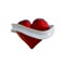 Flying red chopped heart with the white ribbon. Copyspace for text Valentines day 3d illustration