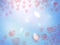 Flying red hearts on blue sky fluffy white clouds falling pink petals  background illustration template  copy space