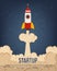 Flying rocket with cloud trail for startup design