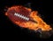 Flying rugby ball with fire flames