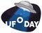 Flying Saucer Abducting the Commemorative Sign for UFO Day, Vector Illustration