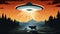 Flying Saucer Abducting Concept. UFO Abducts. Extraterrestrial Life Concept.