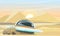 Flying saucer landing in the desert. The collapse of the spacecraft on Earth