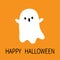 Flying screaming ghost spirit. Boo. Happy Halloween. Scary white baby ghosts. Cute cartoon spooky character. Funny face, hands up