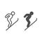 Flying skier line and solid icon, Winter season concept, Ski Jumper sign on white background, Ski jumping silhouette