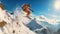 Flying skier on mountains. Extreme winter sport. 3d rendering, Extreme skiing and jumping on the snow, no visible faces, AI