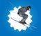 Flying skier and snowflake, vector