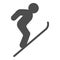 Flying skier solid icon, Winter season concept, Ski Jumper sign on white background, Ski jumping silhouette icon in