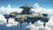 Flying Skyport: A floating skyport in the clouds, serving as a docking station for flying vehicles and airships - generative ai