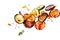 Flying sliced grilled vegetables on a white background. Generative AI