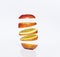 Flying slices of fruit: apple on isolated white background