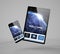 flying smartphone and tablet with modern website welcome page mockup