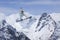 Flying snowboarder on mountains, extreme sport