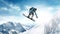 Flying snowboarder on mountains. Extreme winter sport. Generative AI.
