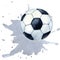 Flying soccer ball on the background of watercolor stains, splashes. Hand drawn watercolor illustration for the design of a sports
